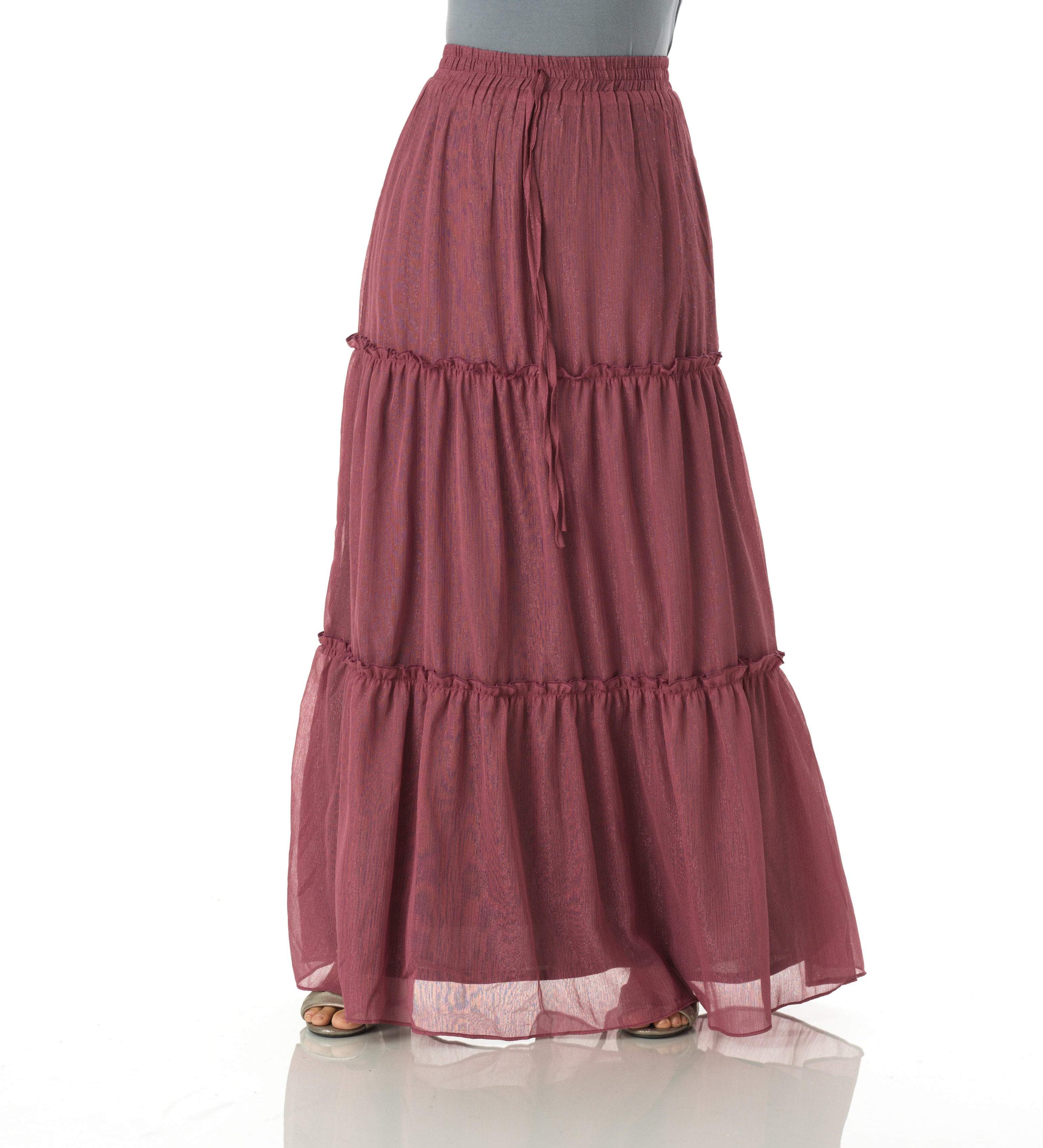 Willa Dusty Rose Shimmer Tiered Maxi Skirt