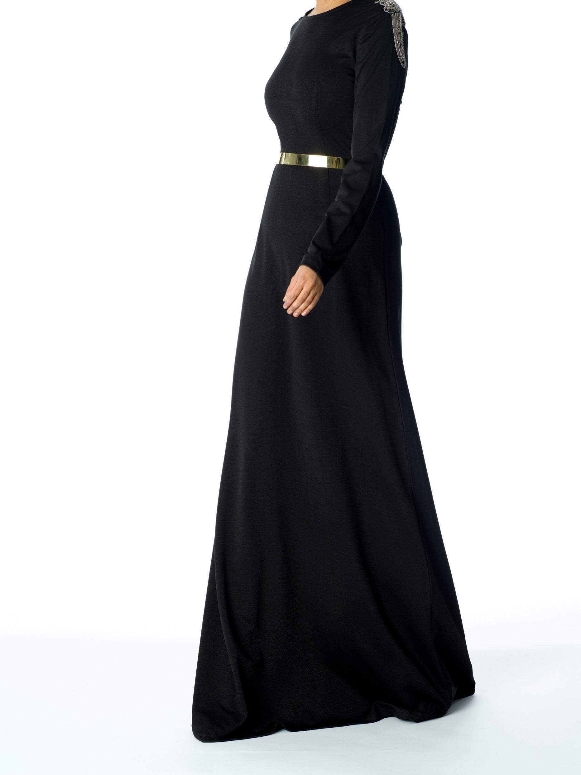 Wynn Black Shoulder-Chain Occasion Maxi Dress