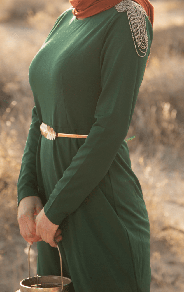Wynn Green Shoulder-Chain Occasion Maxi Dress