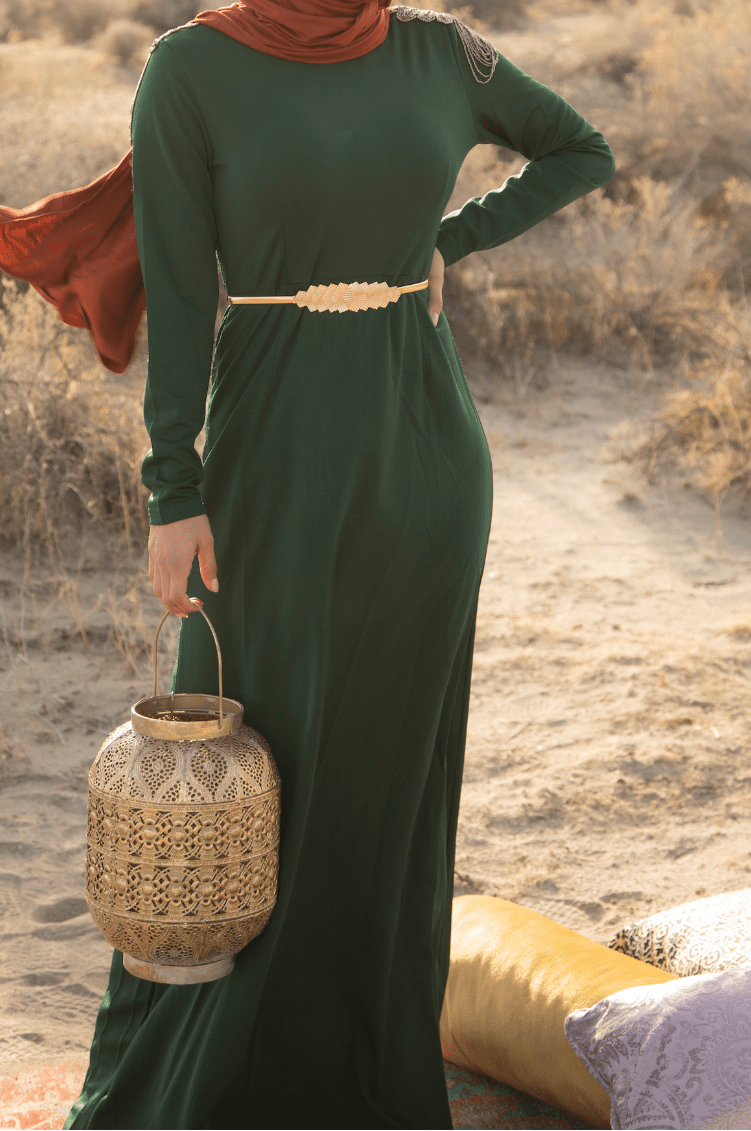 Wynn Green Shoulder-Chain Occasion Maxi Dress