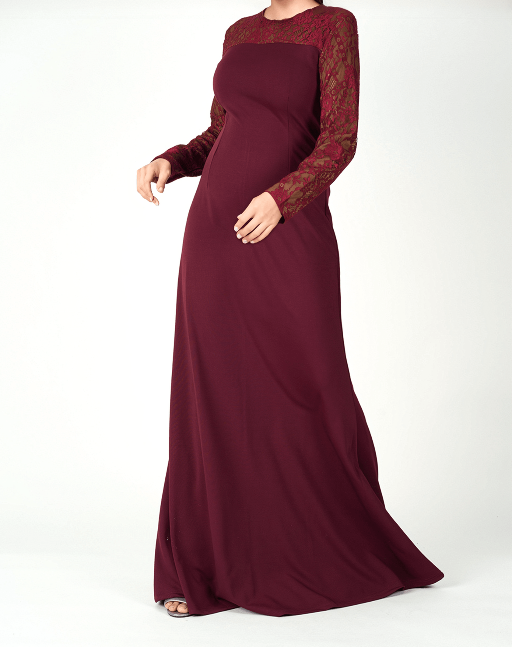 Oakley Maroon Shoulder-Lace Maxi Dress