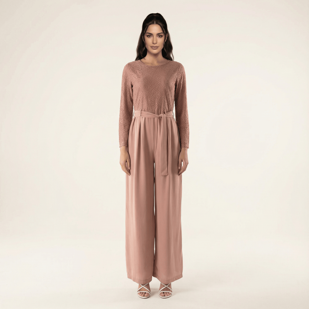 Gemma Mauve Lace-Detail Jumpsuit