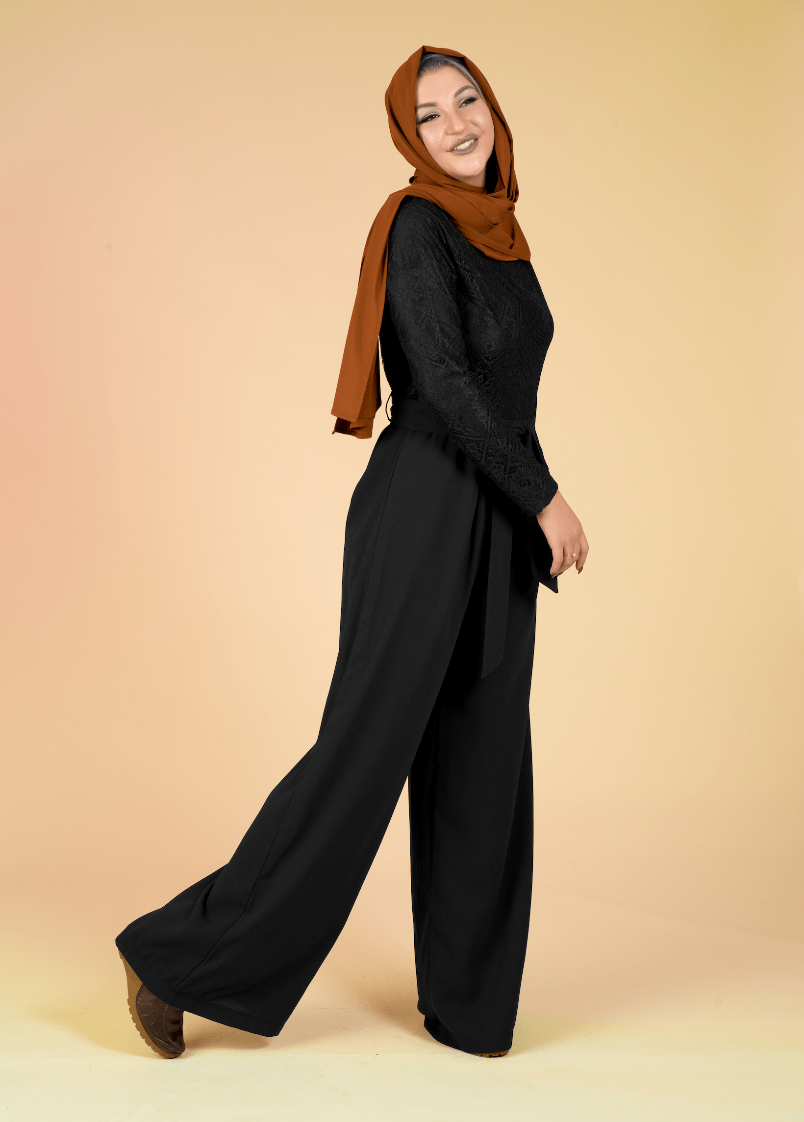 Gemma Black Lace-Detail Jumpsuit