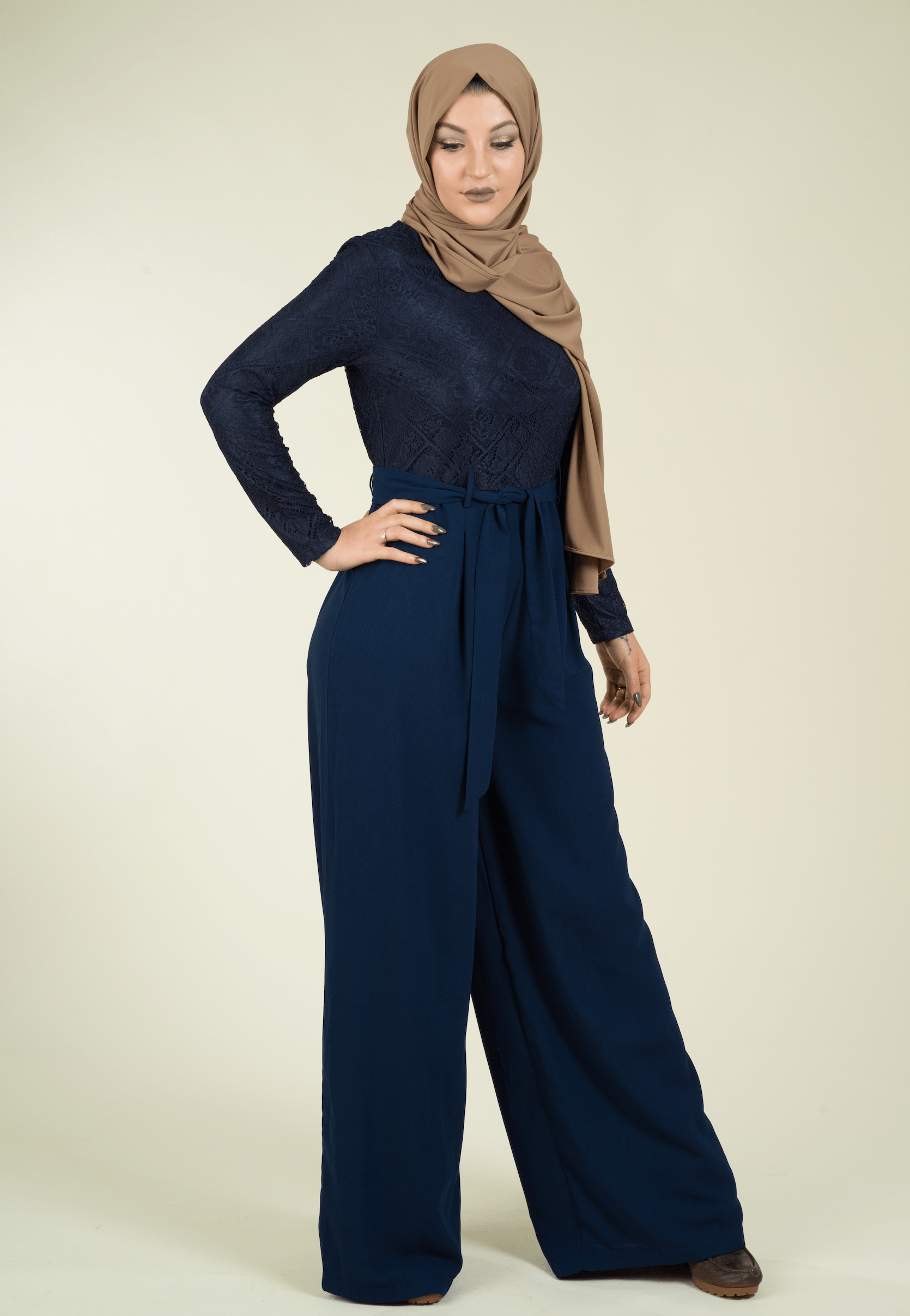 Gemma Navy Blue Lace-Detail Jumpsuit