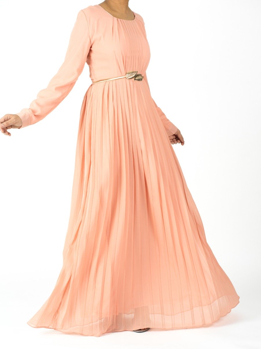 Presley Blush Pleated Chiffon Dress