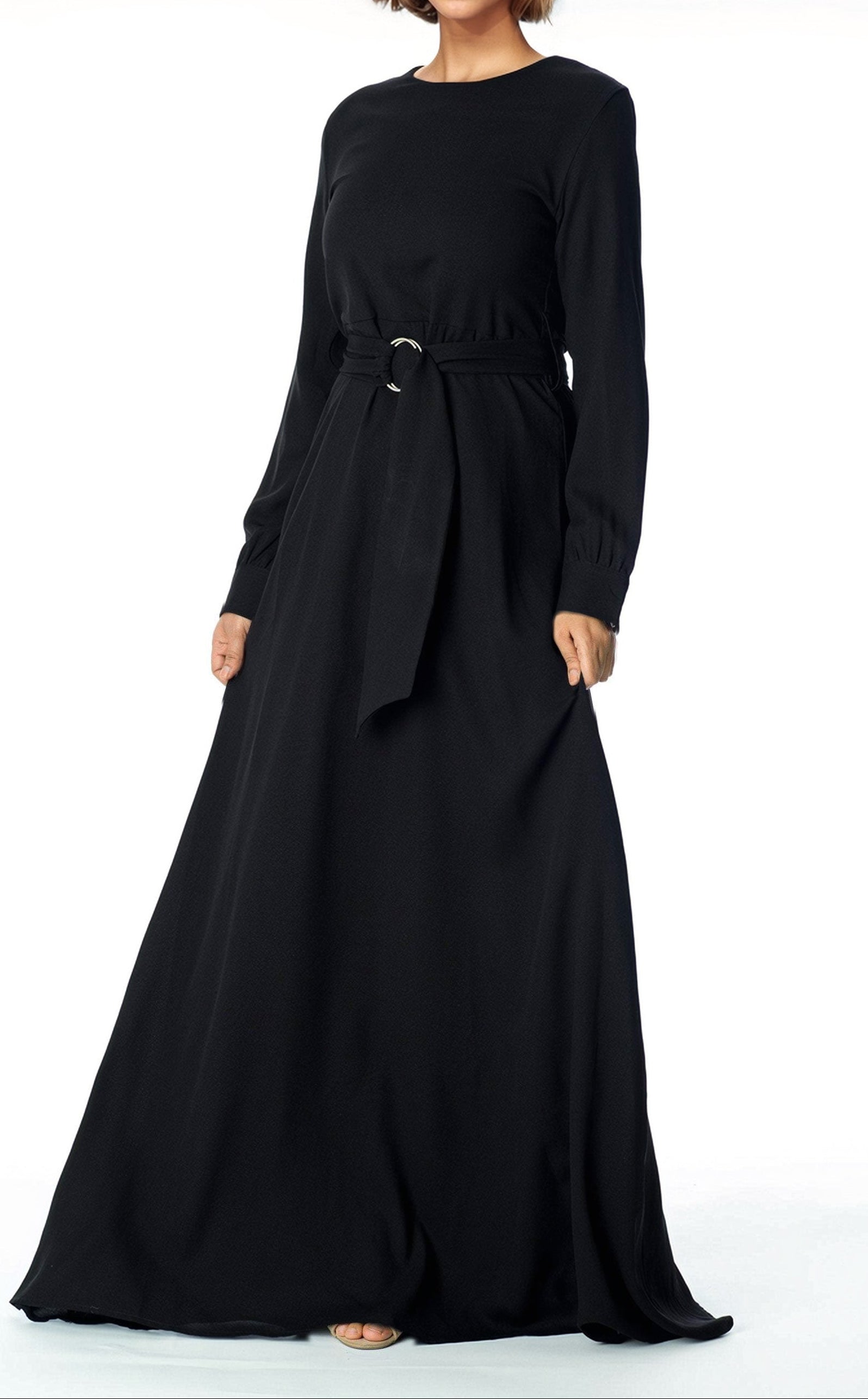 Flora Black Simple Column Maxi Dress