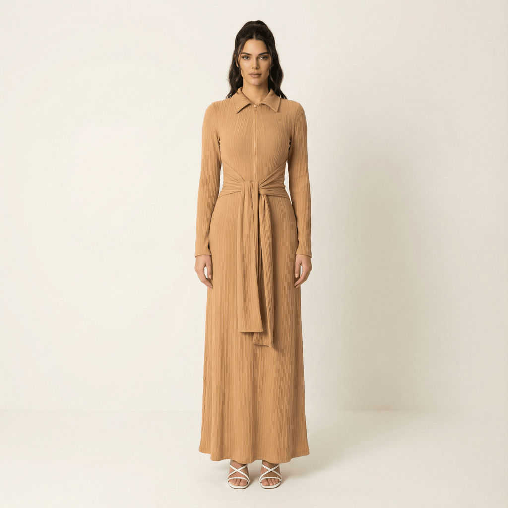 Blakelee Tan Ribbed Bodycon Maxi Dress