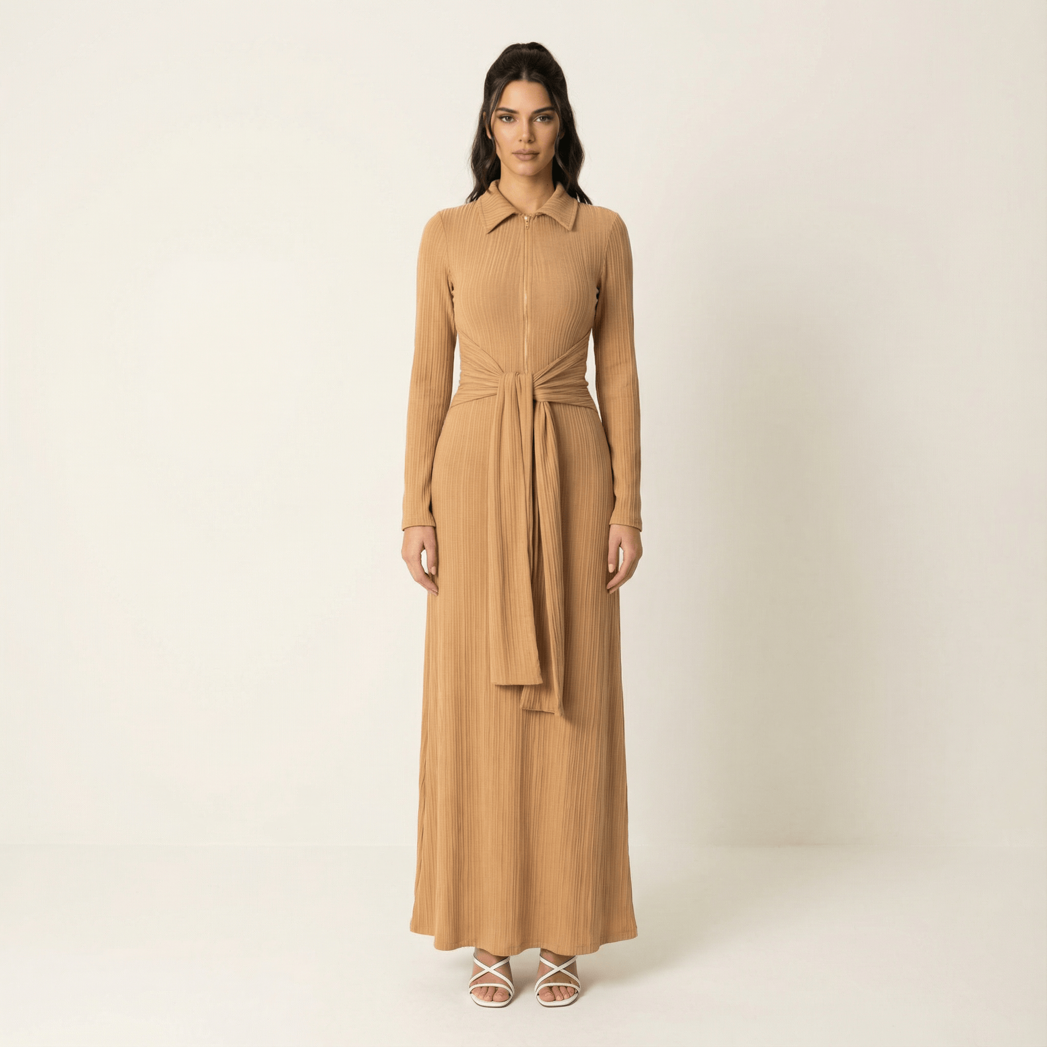 Blakelee Tan Ribbed Bodycon Maxi Dress