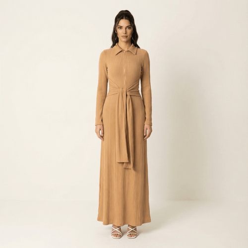 Blakelee Tan Ribbed Bodycon Maxi Dress