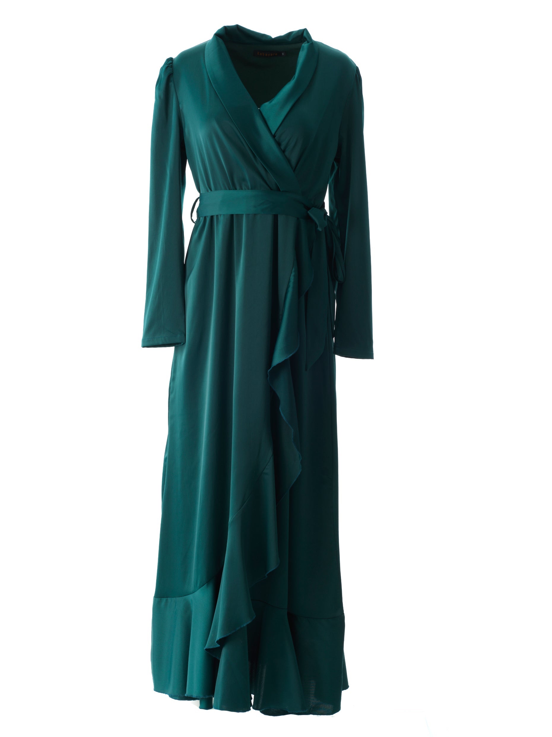 Emberly Emerald Green Wrapped Satin Maxi Dress