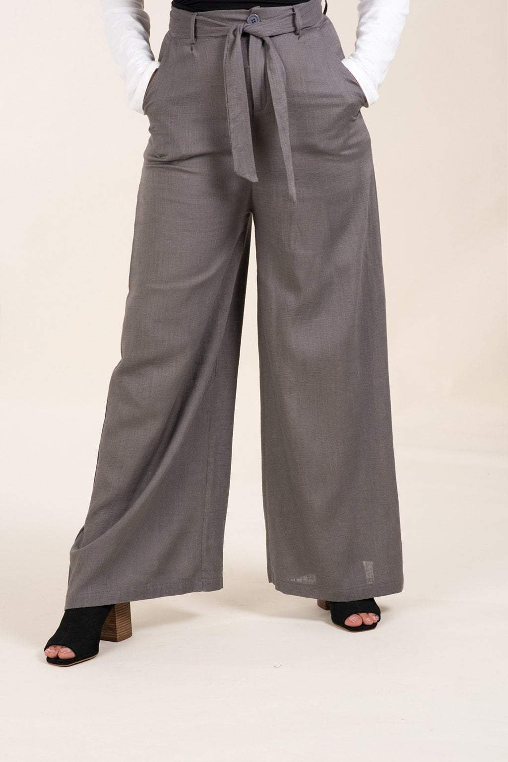 Faye Rust Wide-Leg Linen Trousers