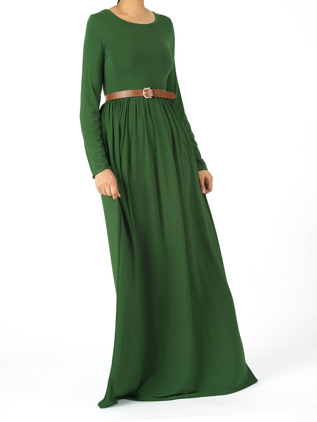 Rowan Army Green Milk-Silk Maxi Dress with Pockets