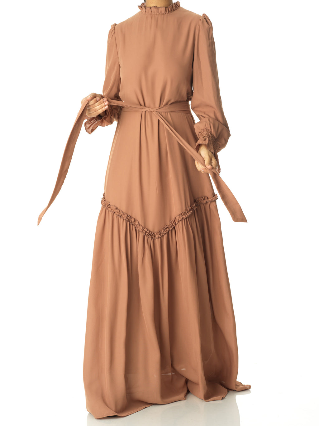 Fiora Soft High-Neck Long-Sleeve Maxi Dress
