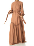 Fiora Soft High-Neck Long-Sleeve Maxi Dress