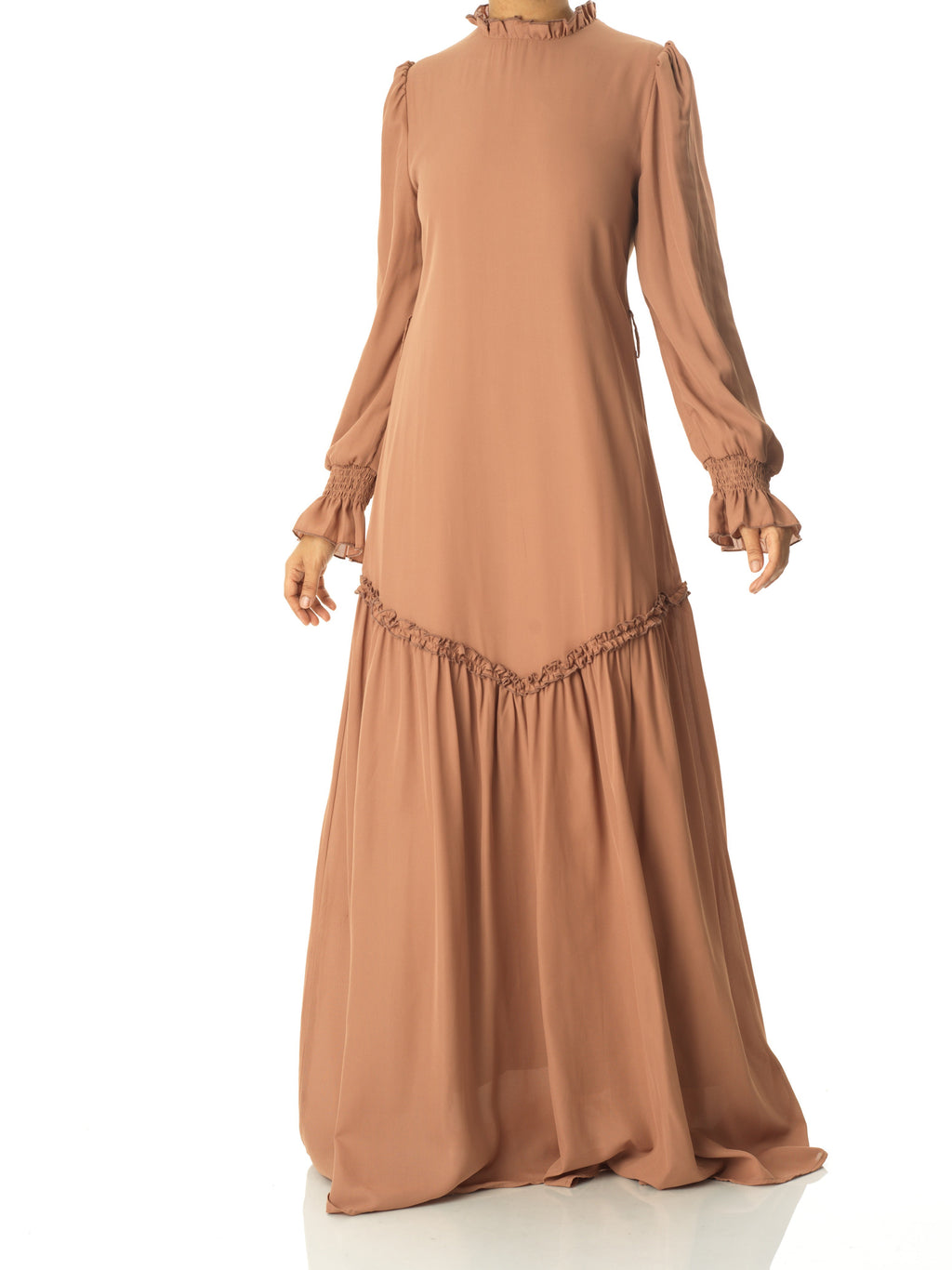 Fiora Soft High-Neck Long-Sleeve Maxi Dress
