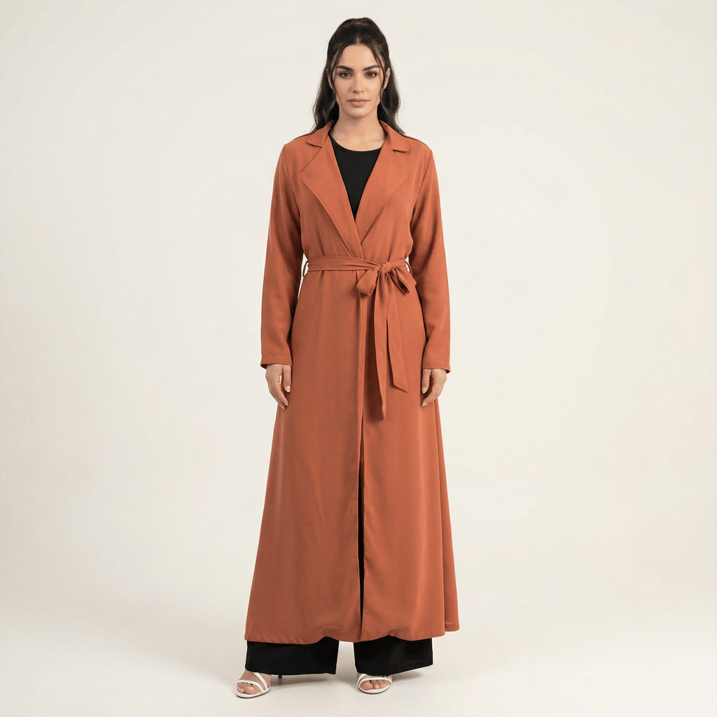 Sailor Dark Orange Chiffon Maxi Trench Coat