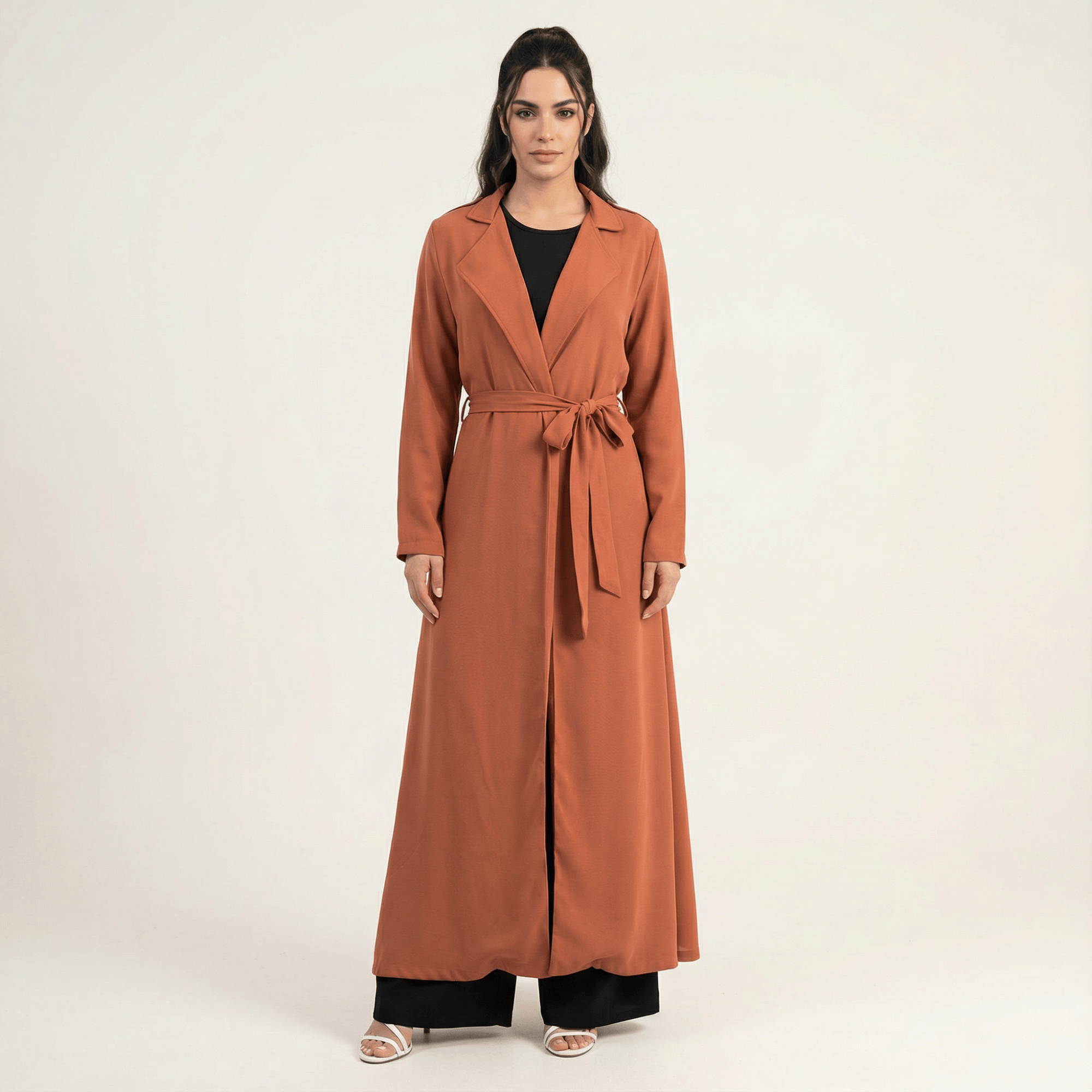 Sailor Dark Orange Chiffon Maxi Trench Coat