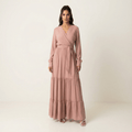 Margo Mauve V-Neck Chiffon Tiered Maxi Dress