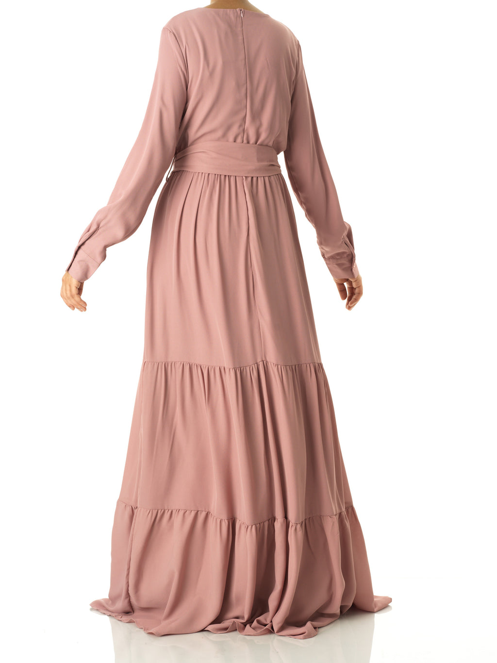 Margo Mauve V-Neck Chiffon Tiered Maxi Dress