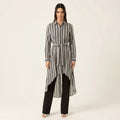 Raelyn Black Striped Linen Hi-Low Button-Down Top