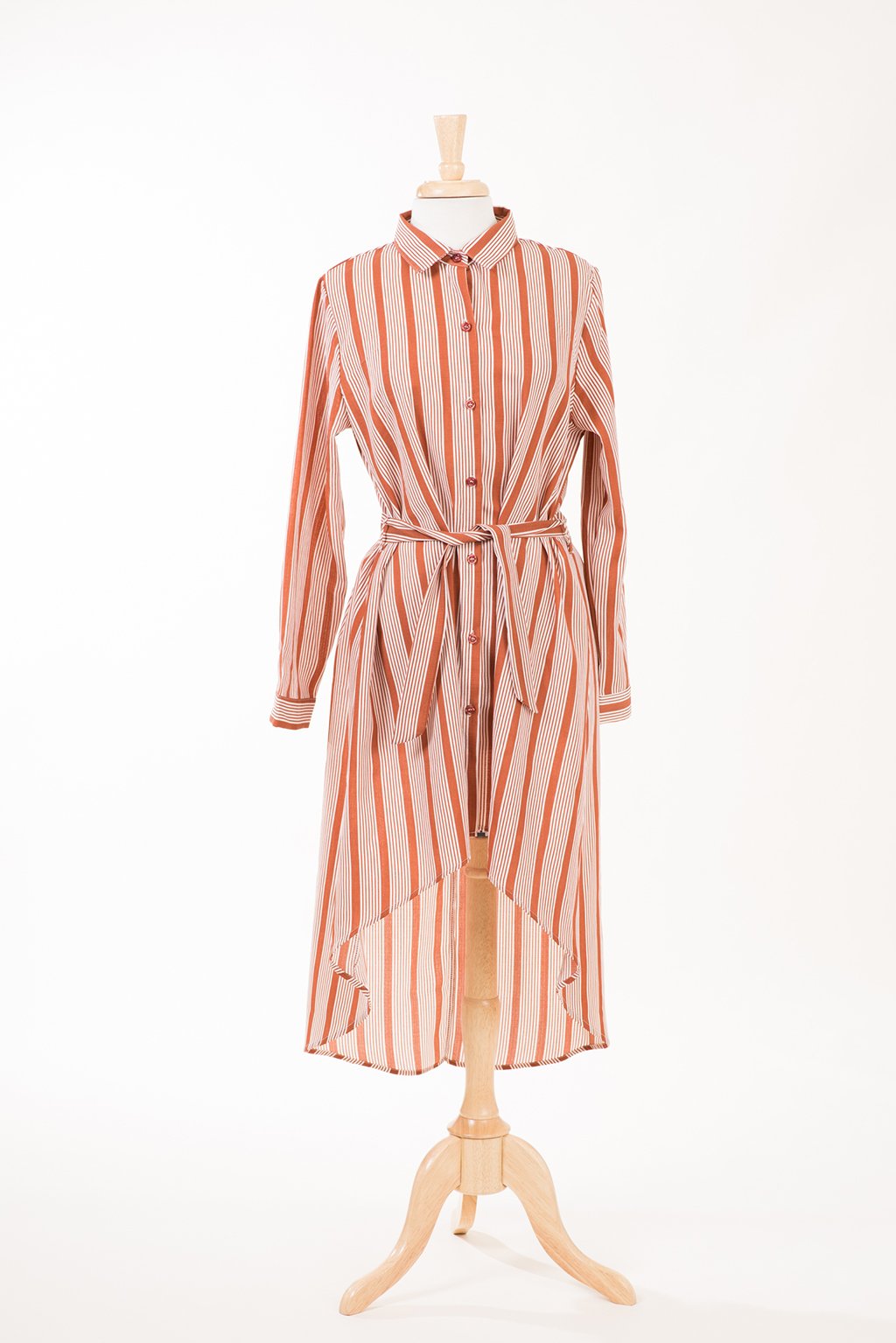 Piper Apple Cider Striped Linen Hi-Low Button-Down Top