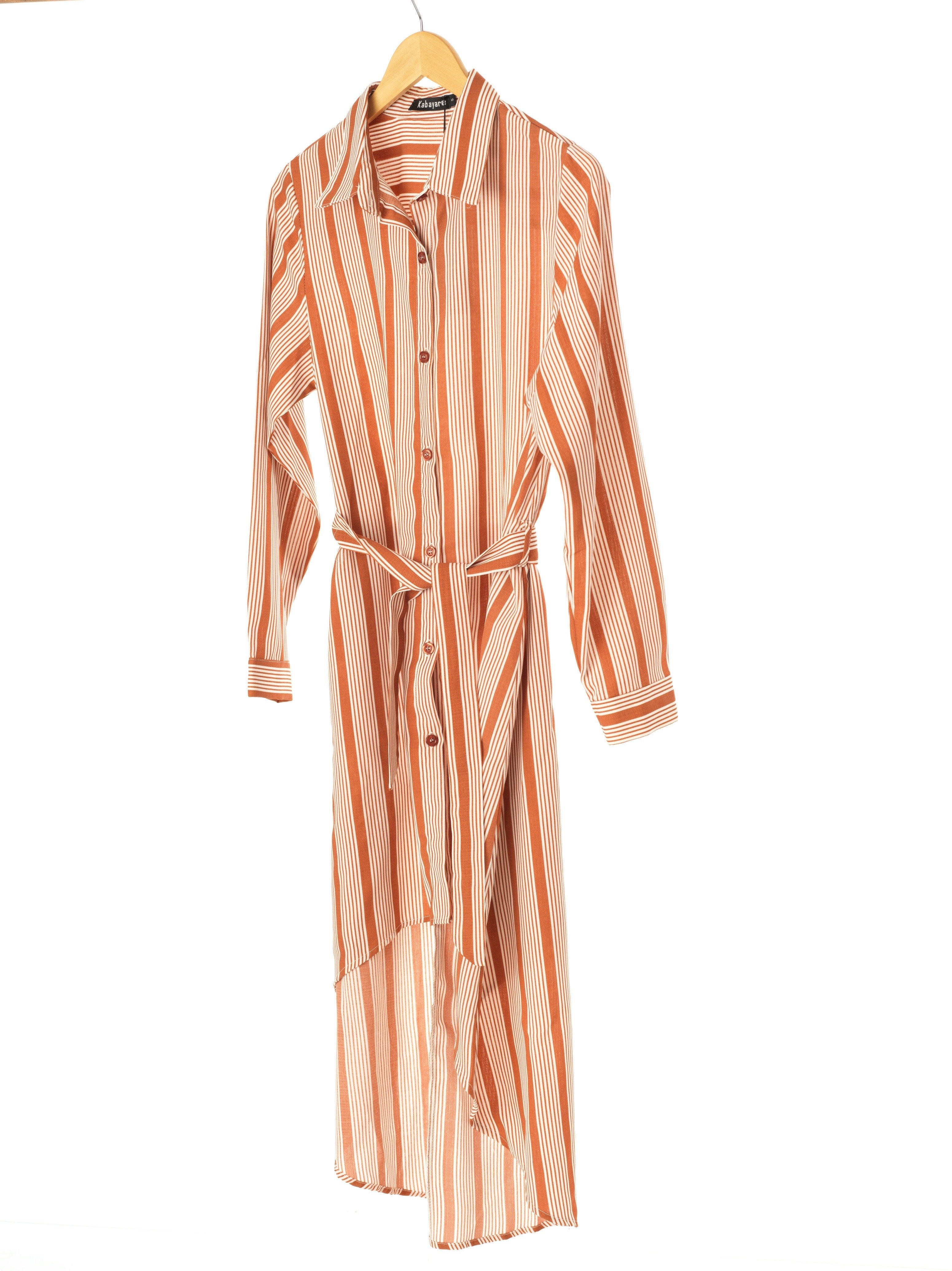 Piper Apple Cider Striped Linen Hi-Low Button-Down Top