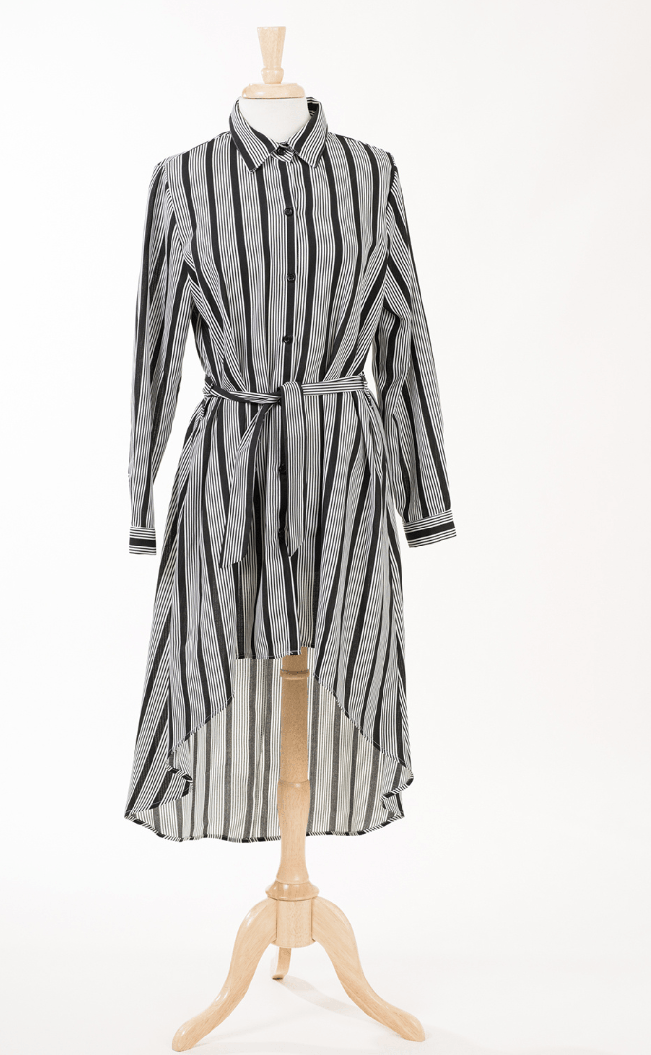 Raelyn Black Striped Linen Hi-Low Button-Down Top