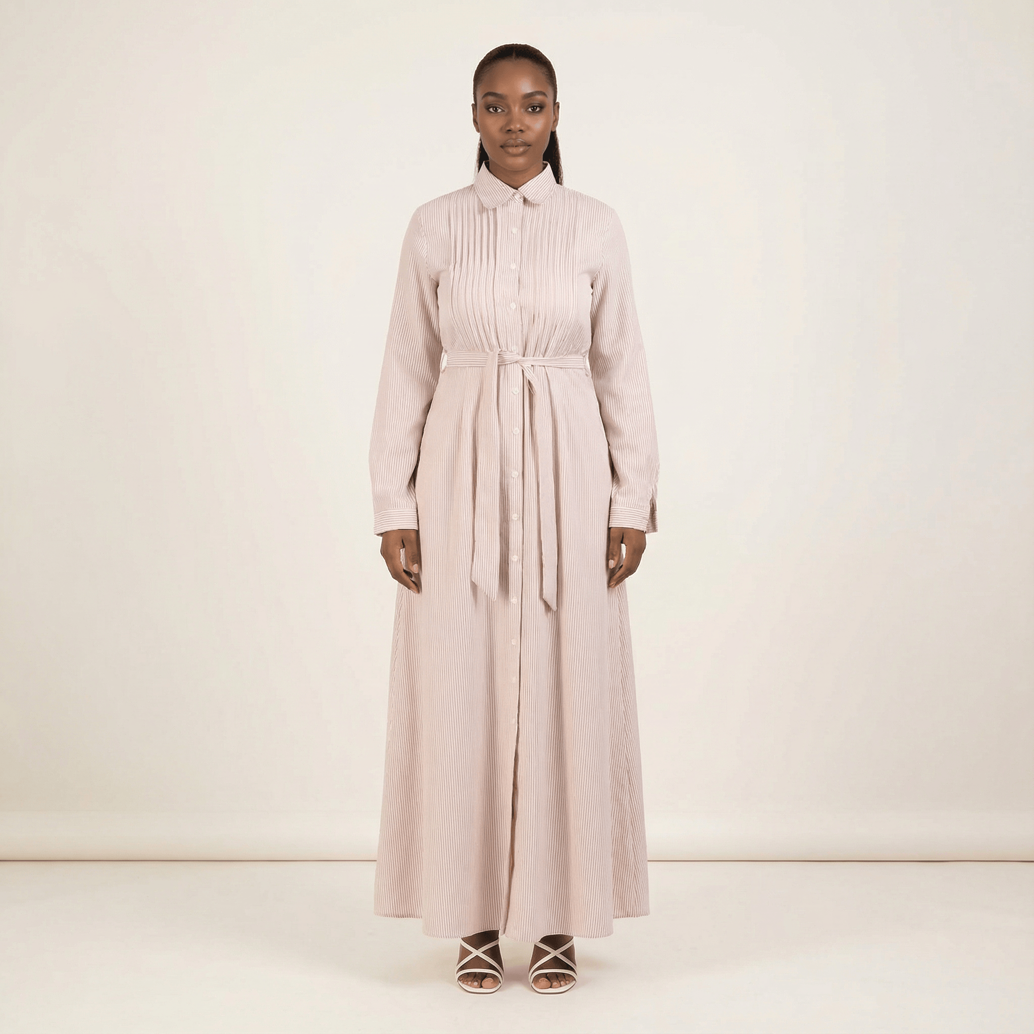 Kinsley Blush Striped Button-Down Maxi Dress
