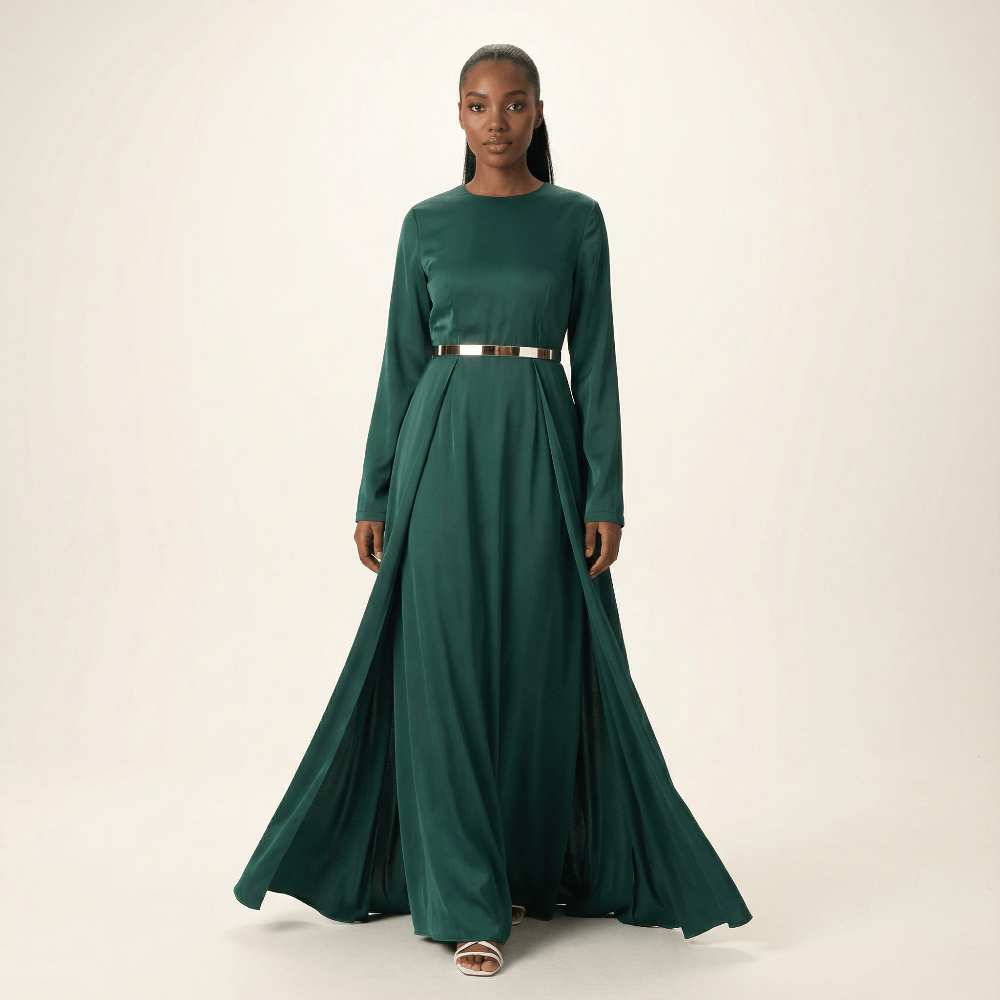 Delphine Emerald Satin Occasion Maxi Dress