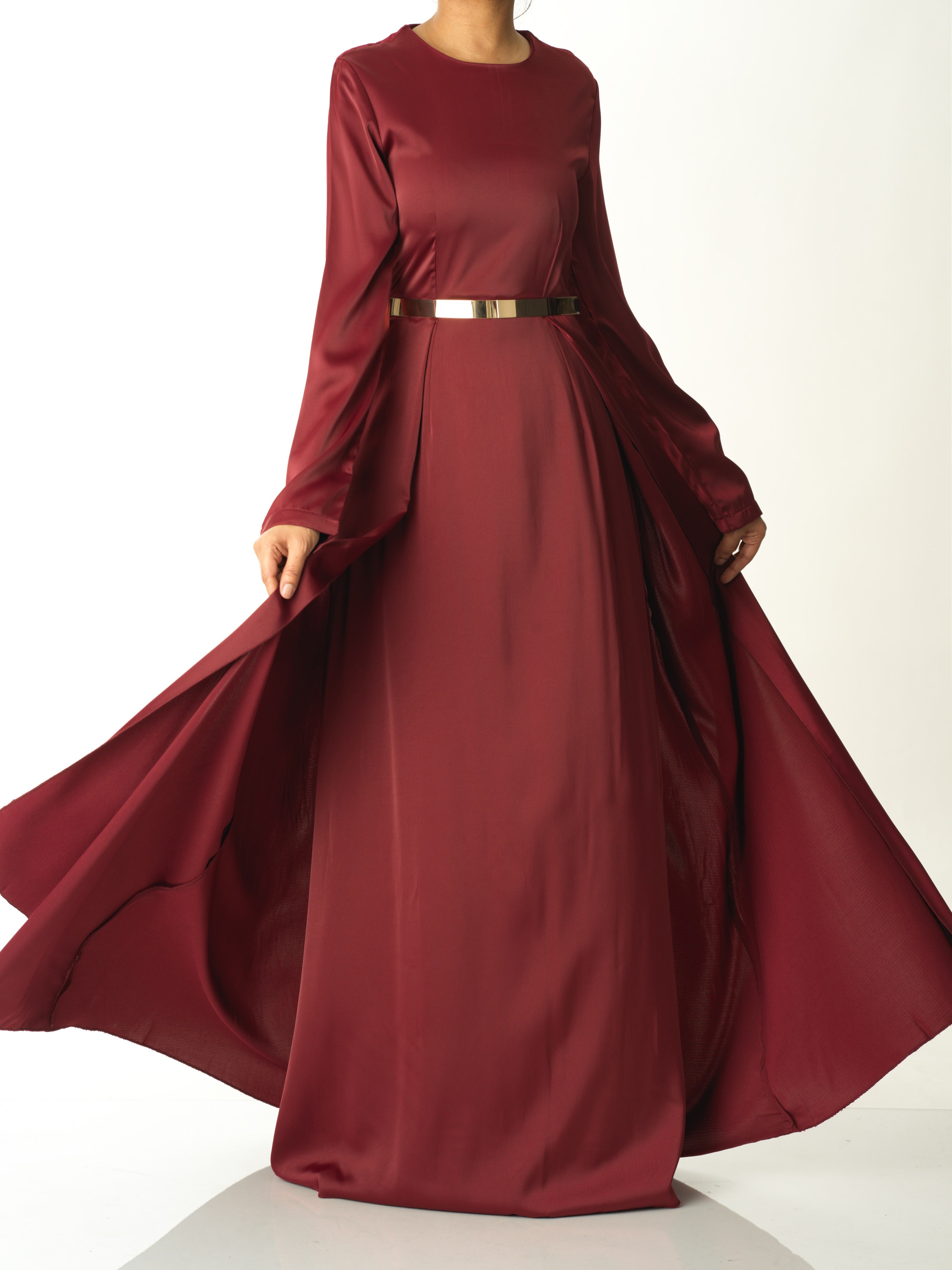 Delphine Maroon Satin Occasion Maxi Dress