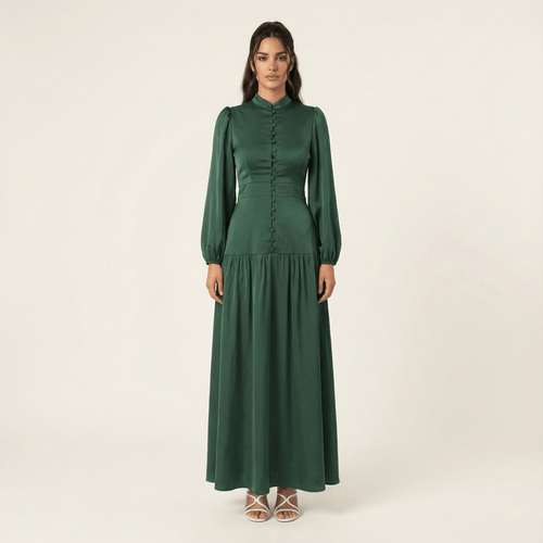 Annie Old Satin High-Neck Maxi Dress