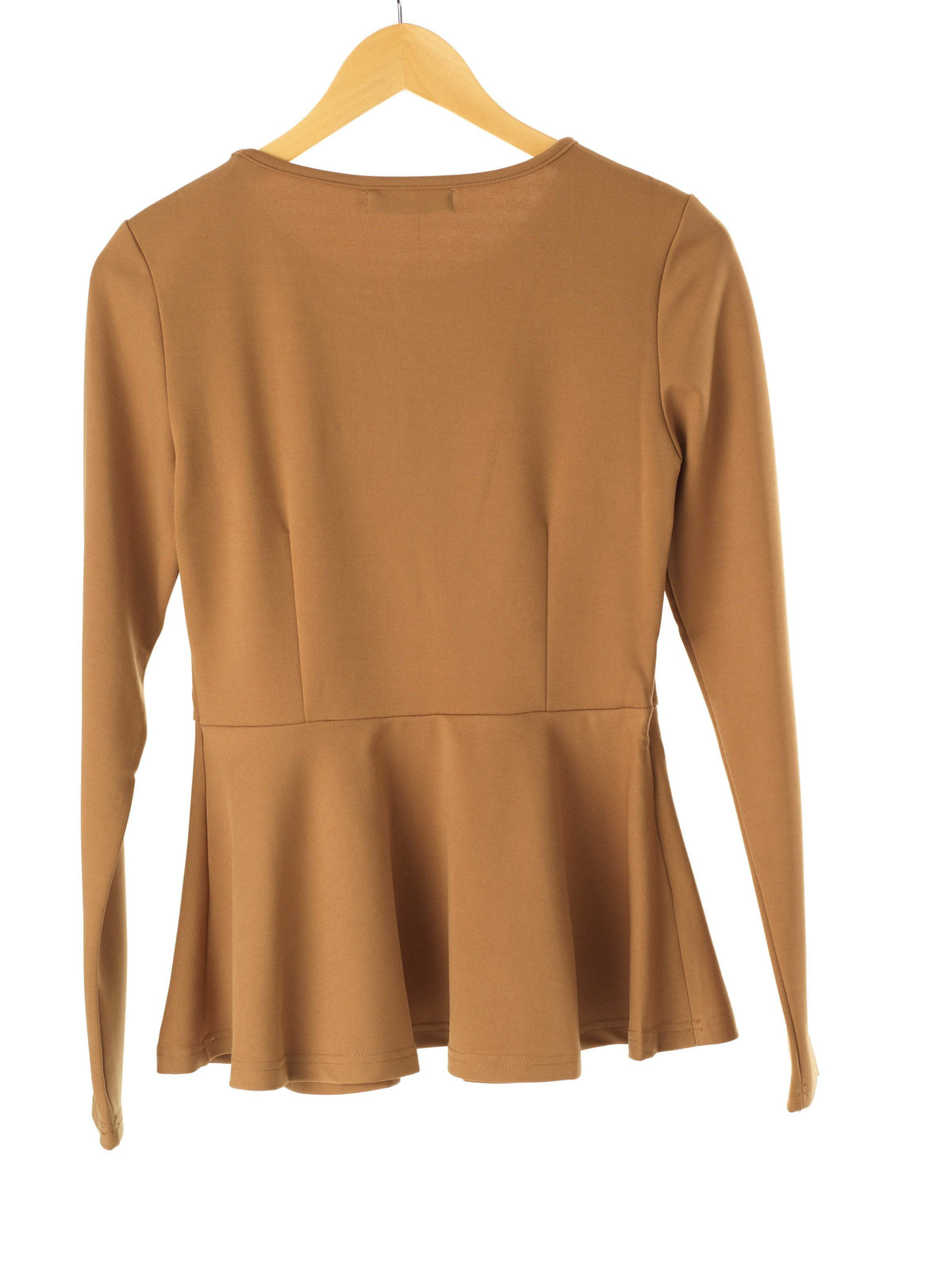 Quinn Tan Long-Sleeve Peplum Top