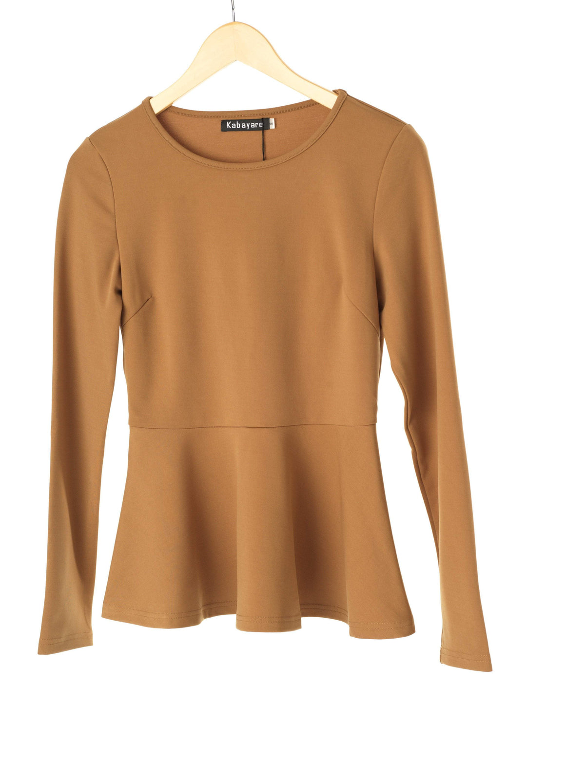 Quinn Tan Long-Sleeve Peplum Top