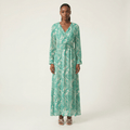 Marlow Teal Print V-Neck Chiffon Maxi Dress