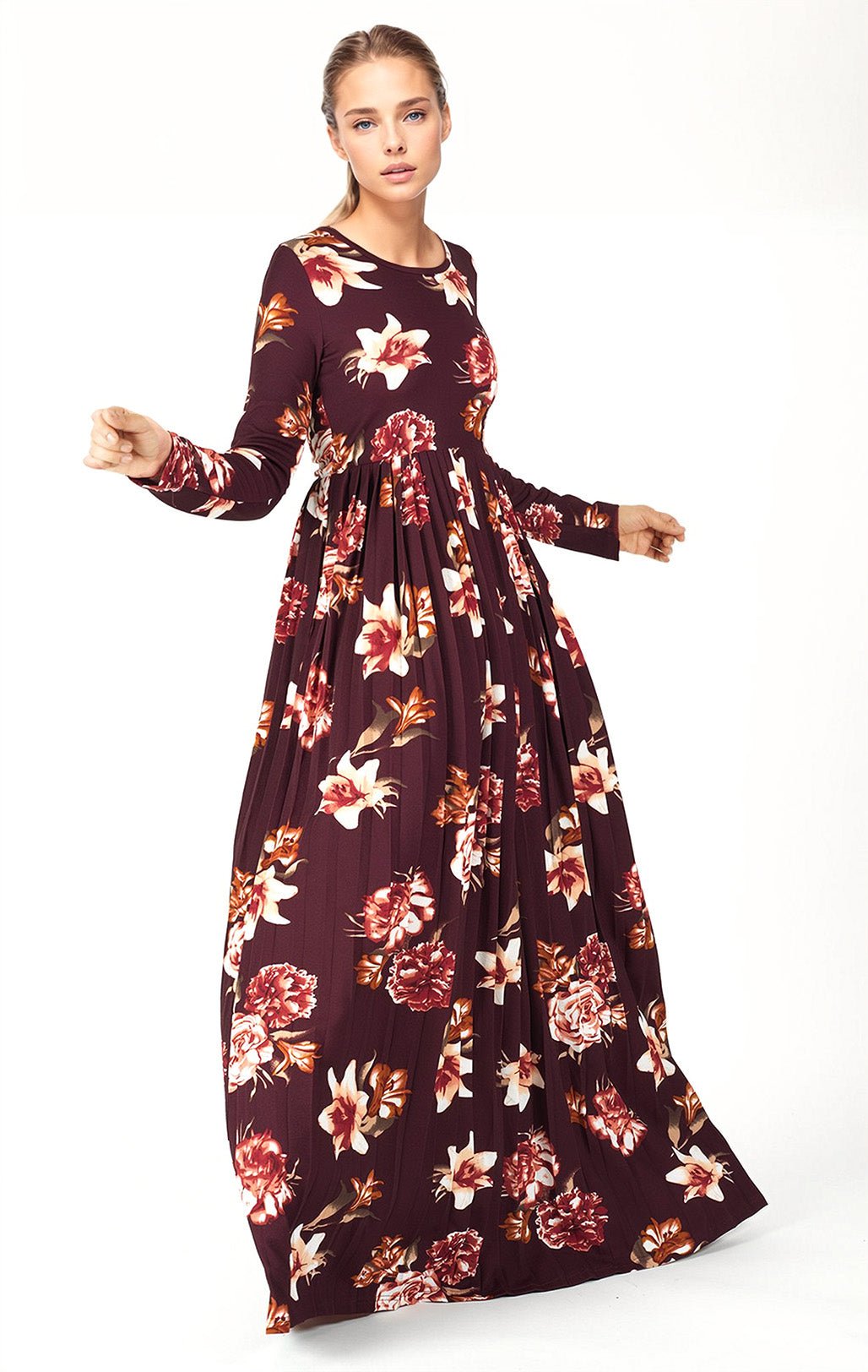 Journey Maroon Pleated Maxi Dress