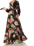 Primrose Black Satin Floral Hi-Low Dress