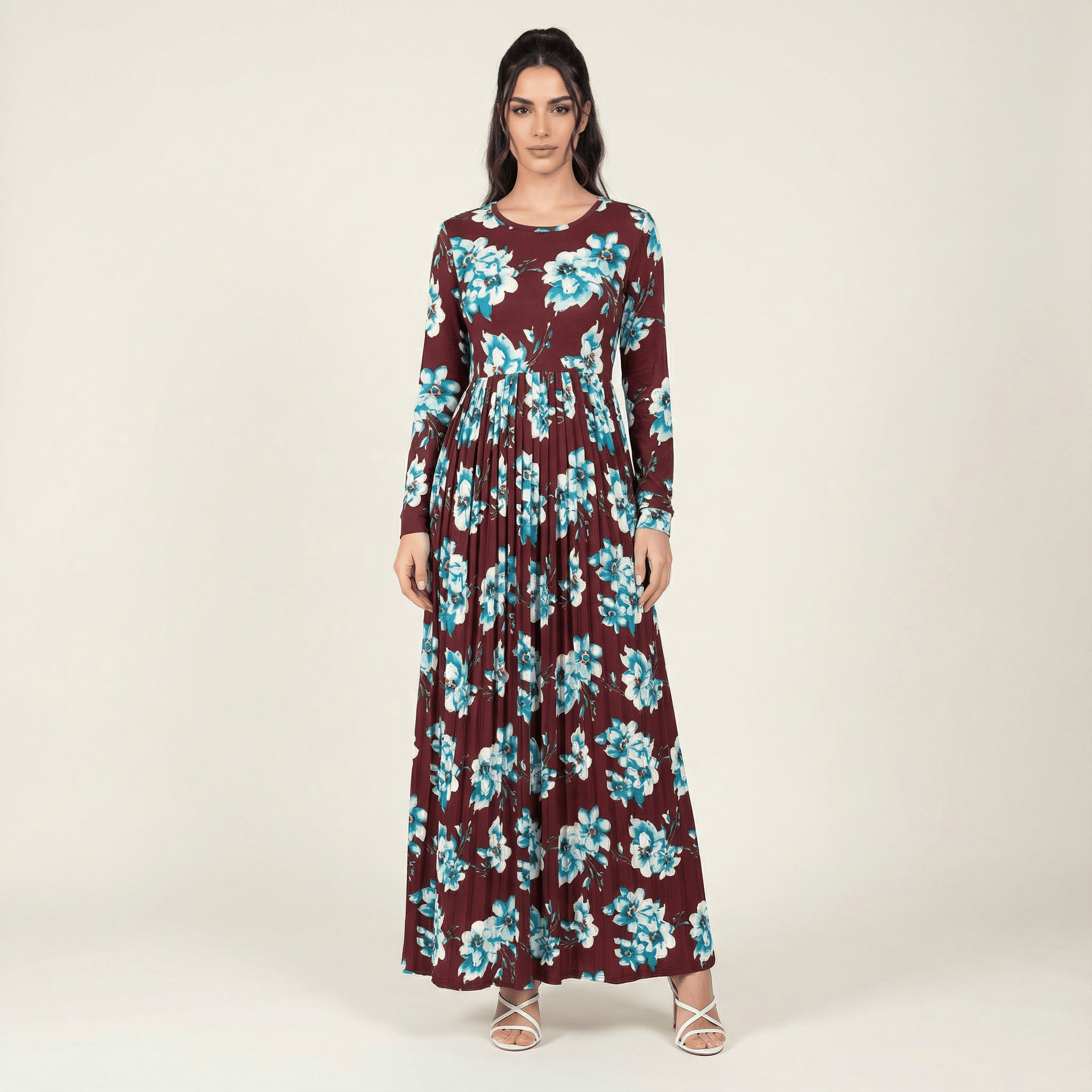 Haven Burgundy Pleated Maxi Dress