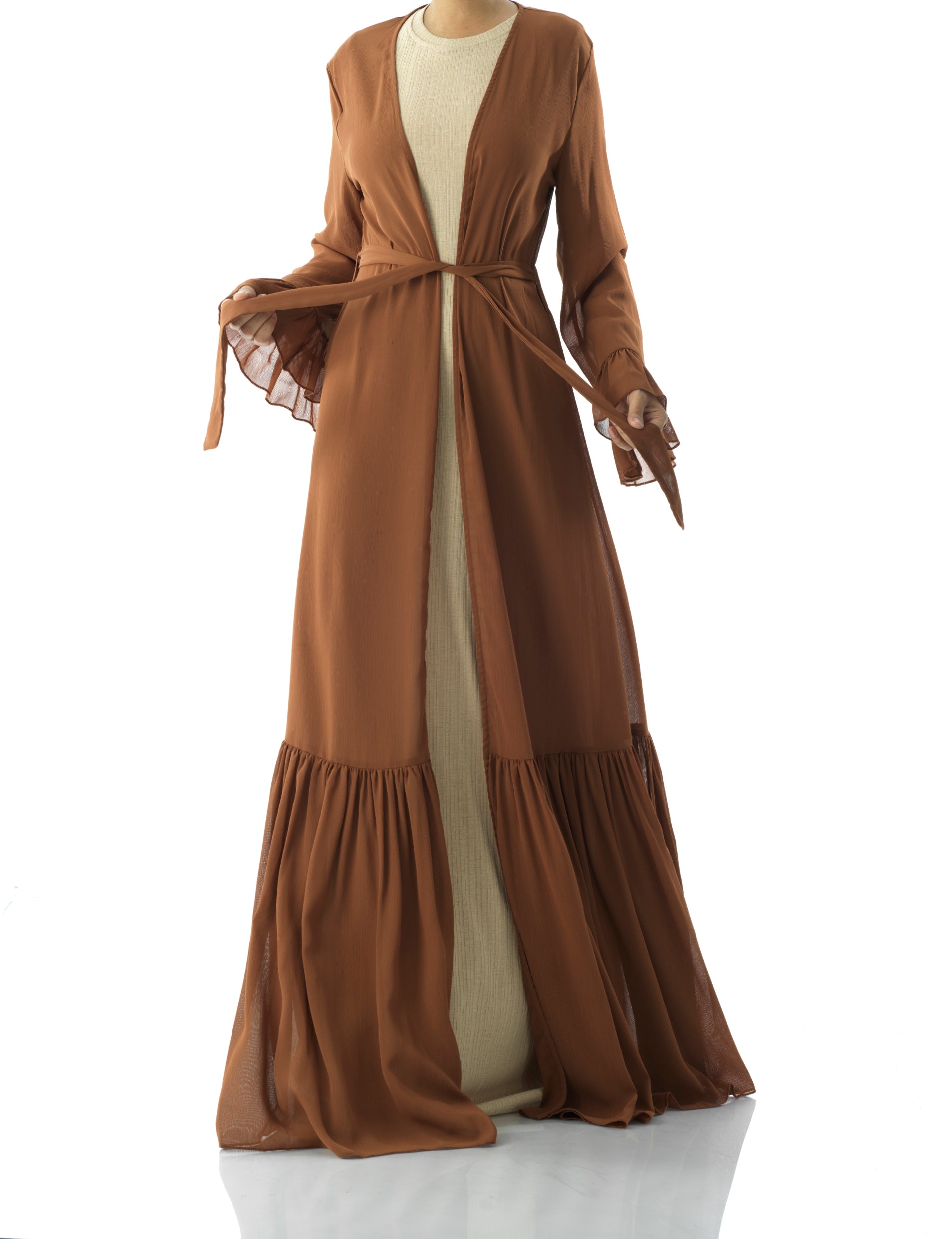 Charleston Coffee Tiered Ruffle Chiffon Cardigan