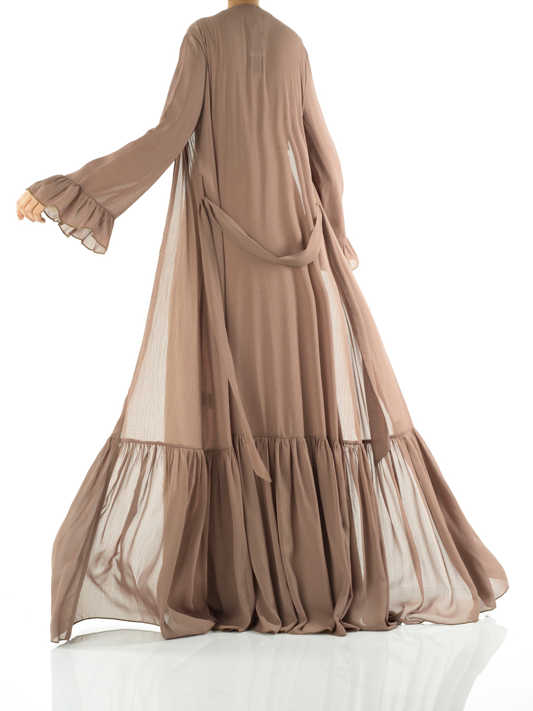 Charleston Coffee Tiered Ruffle Chiffon Cardigan