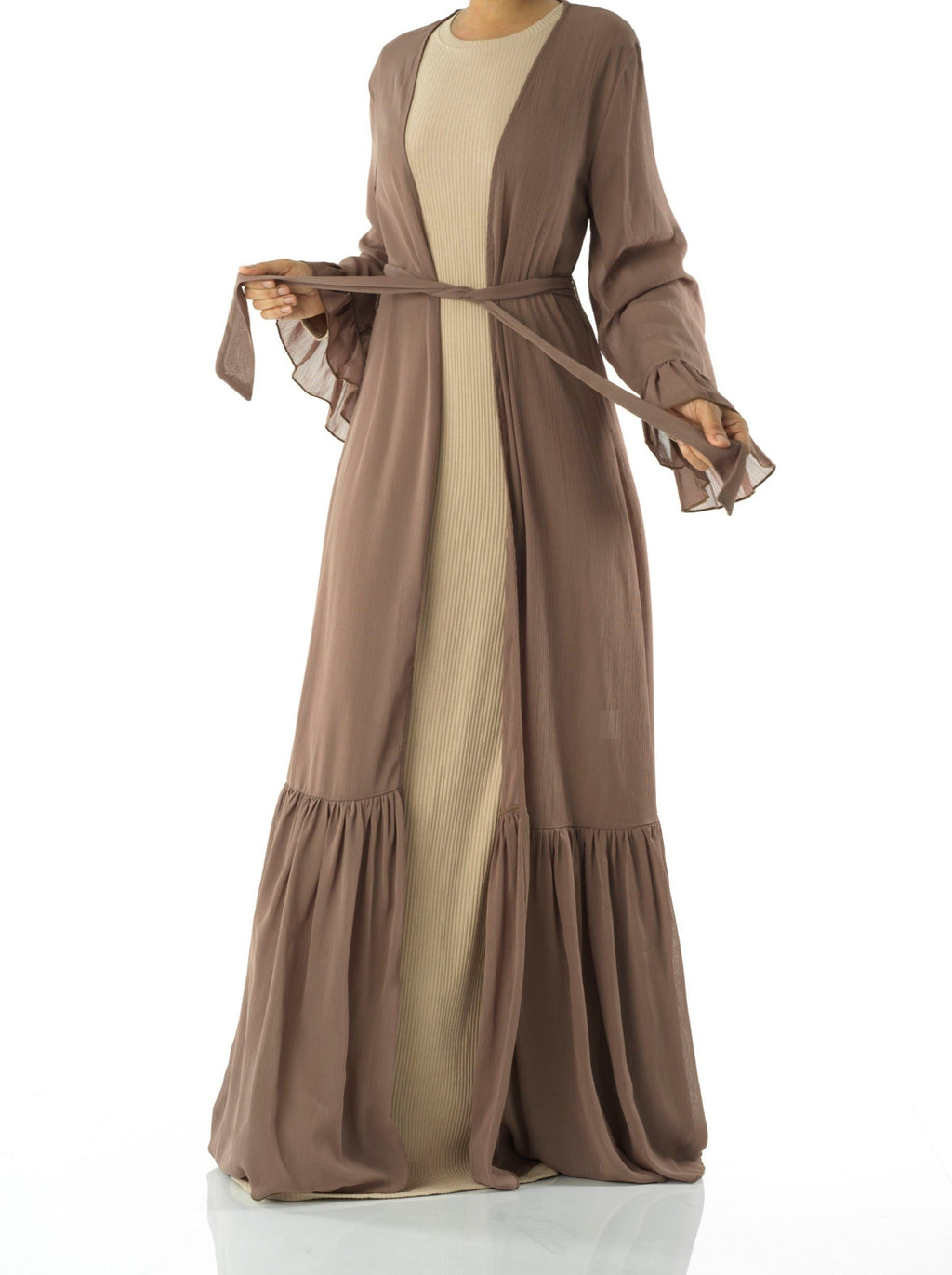 Charleston Coffee Tiered Ruffle Chiffon Cardigan