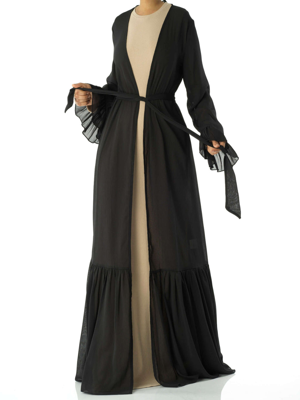 Charleston Coffee Tiered Ruffle Chiffon Cardigan