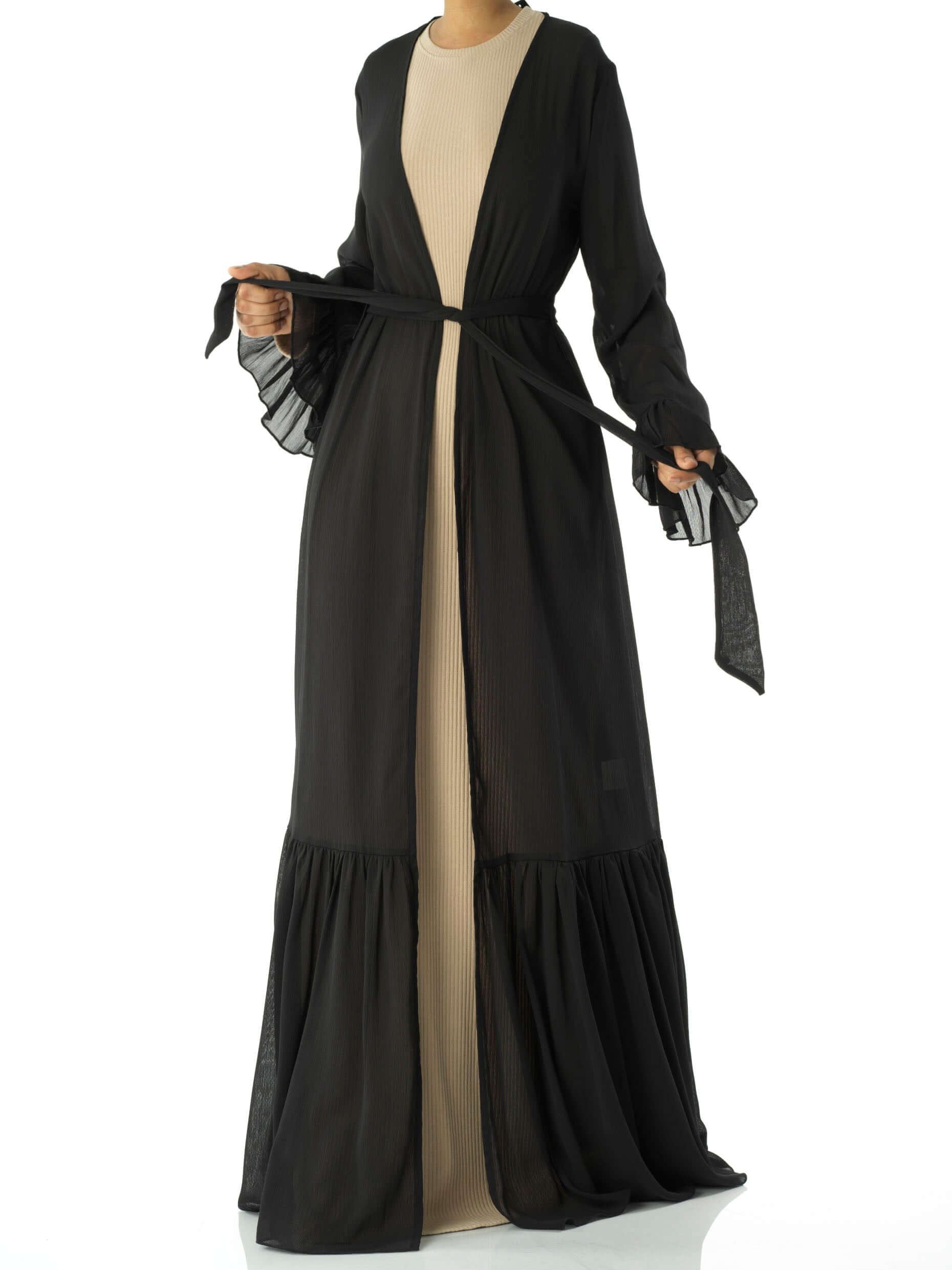 Charleston Coffee Tiered Ruffle Chiffon Cardigan