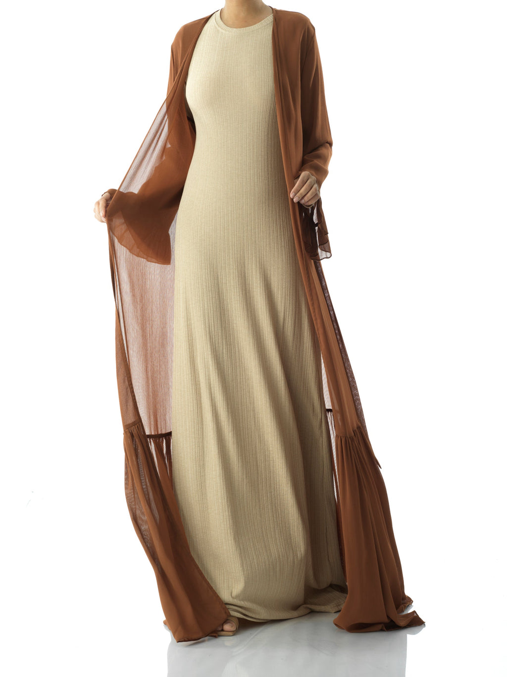 Charleston Coffee Tiered Ruffle Chiffon Cardigan