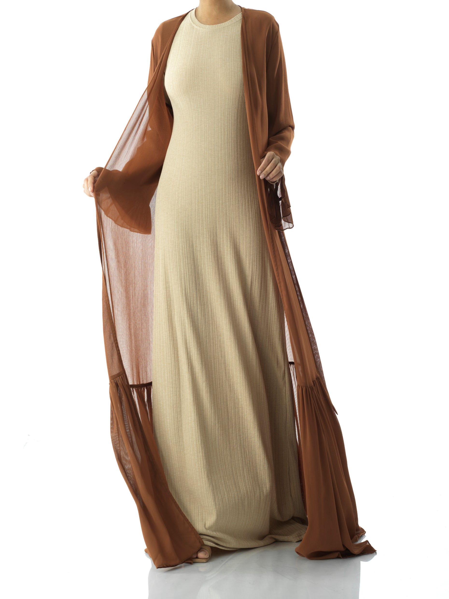 Charleston Coffee Tiered Ruffle Chiffon Cardigan