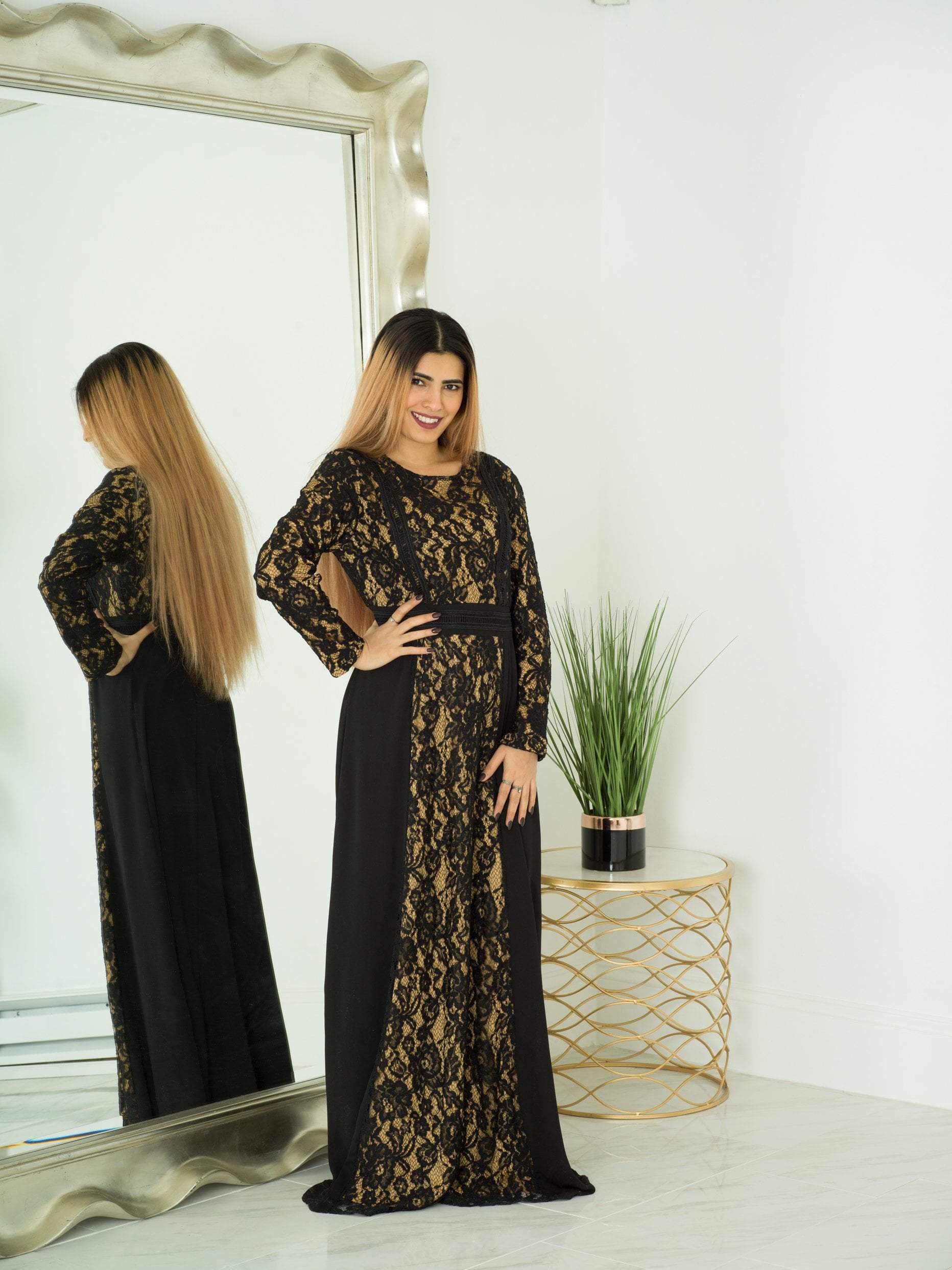 Thea Unapologetic Lace-Sleeve Maxi Dress