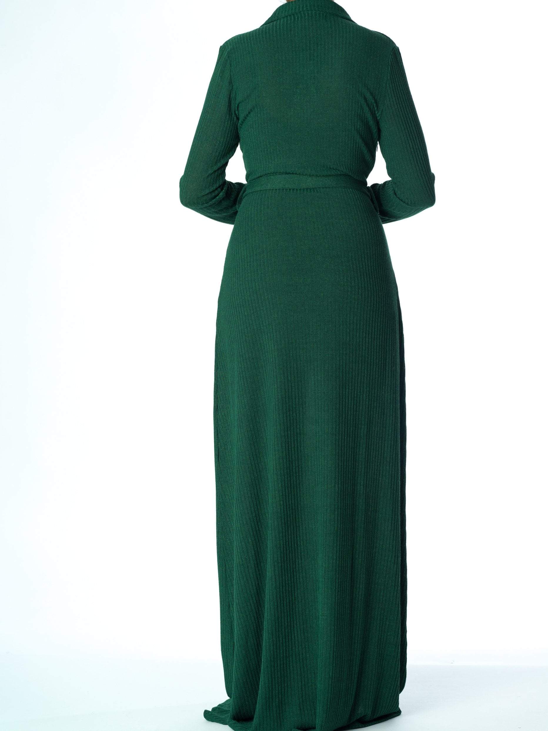 Naomi Green V-Neck Ribbed Sweater Dress