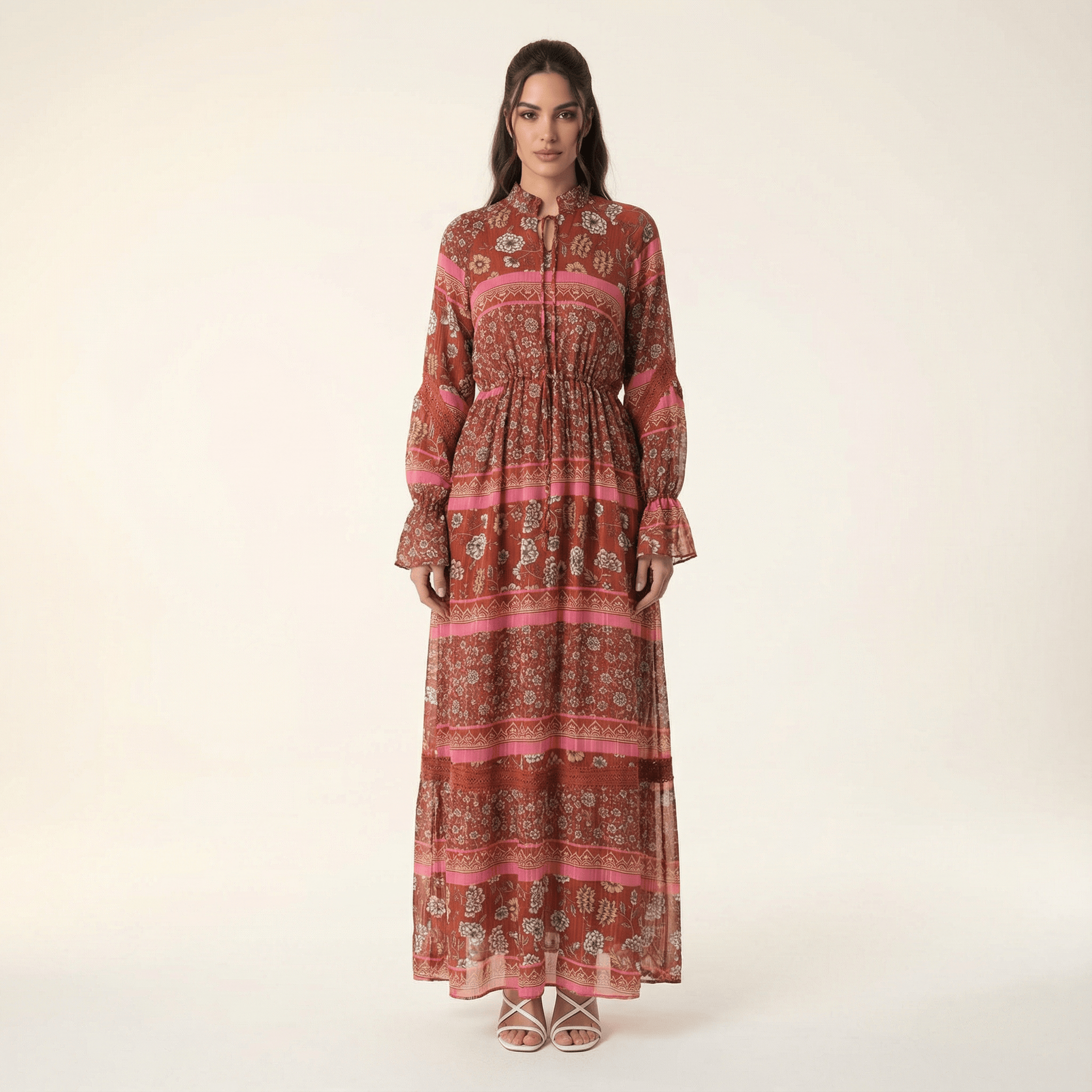 Selby Valentina Lace-Detail Long-Sleeve Maxi Dress