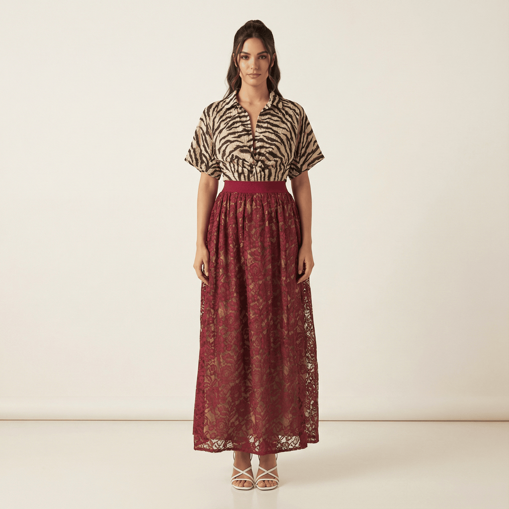 Arabella Blush Floral Lace Maxi Skirt