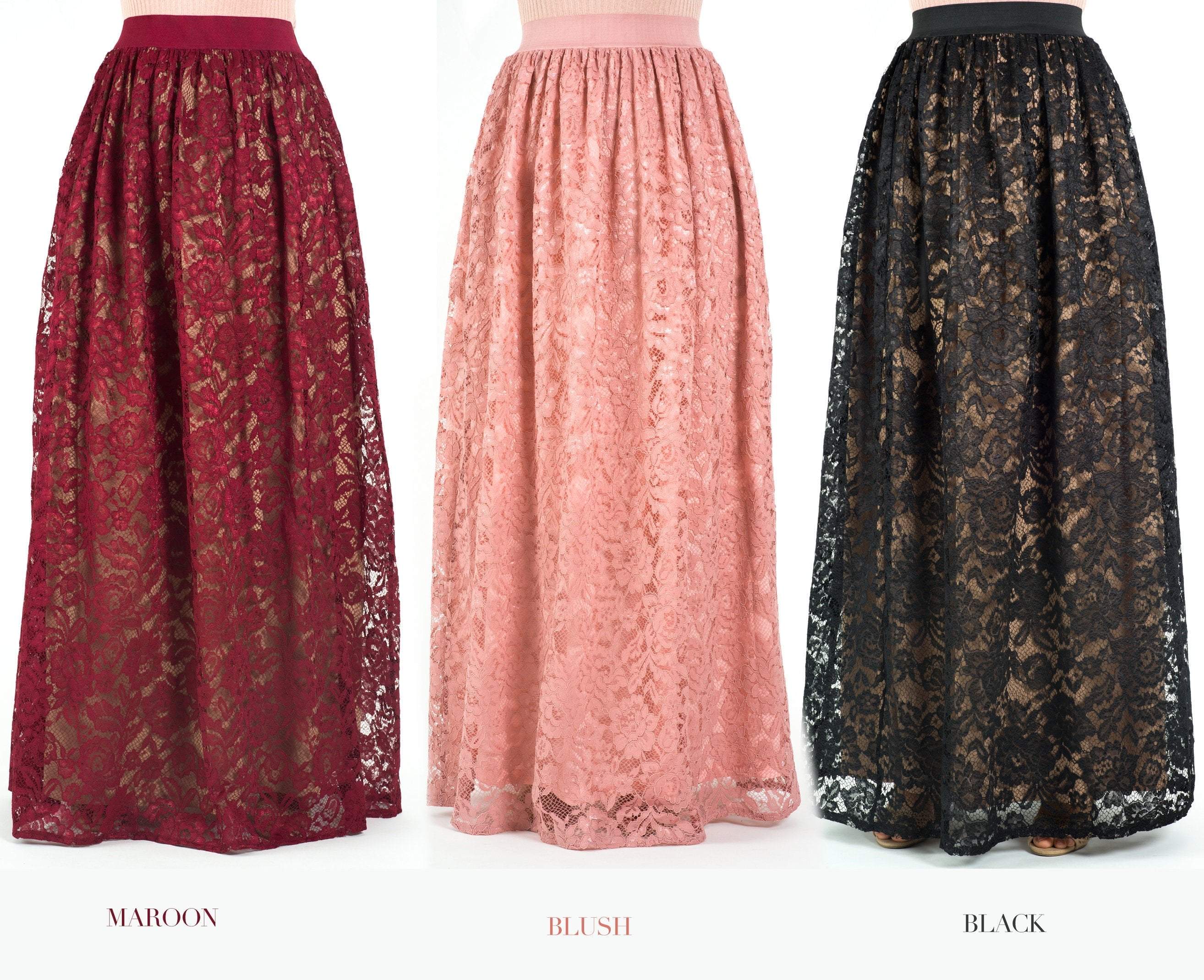 Arabella Blush Floral Lace Maxi Skirt