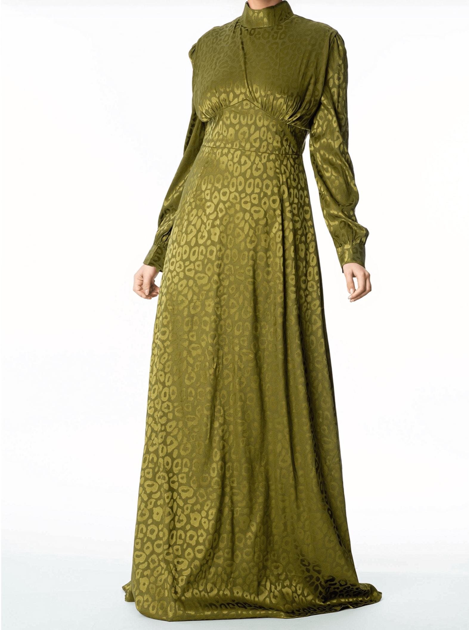 Kate Olive Satin Jacquard Maxi Dress